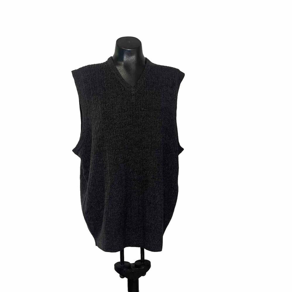 Geoffrey‎ Beene Mens XL Charcoal Gray Cable Knit V-Neck Acrylic Sweater Vest